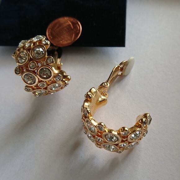 Extra large Gold tone Swarovski CLIP-ON earrings - Picture 2 of 7